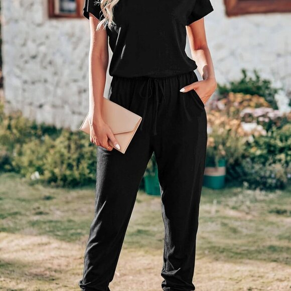 Women Jumpsuit Summer Casual Short Sleeve One Piece High Waist Comfortable - Picture 2 of 6